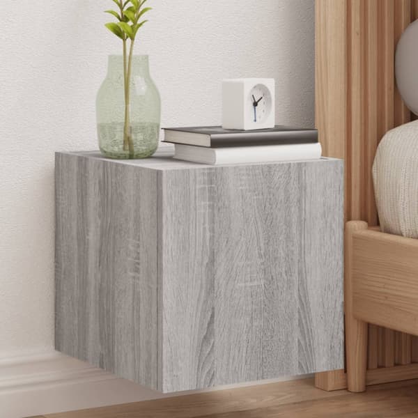 Väggmonterad TV-bänk LED grå sonoma 30,5x35x30 cm