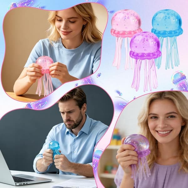 NeeDoh Jellyfish Jelly Squish Stress Fidget Sensorisk Klemmeleke for Barn og Voksne Blå Blue