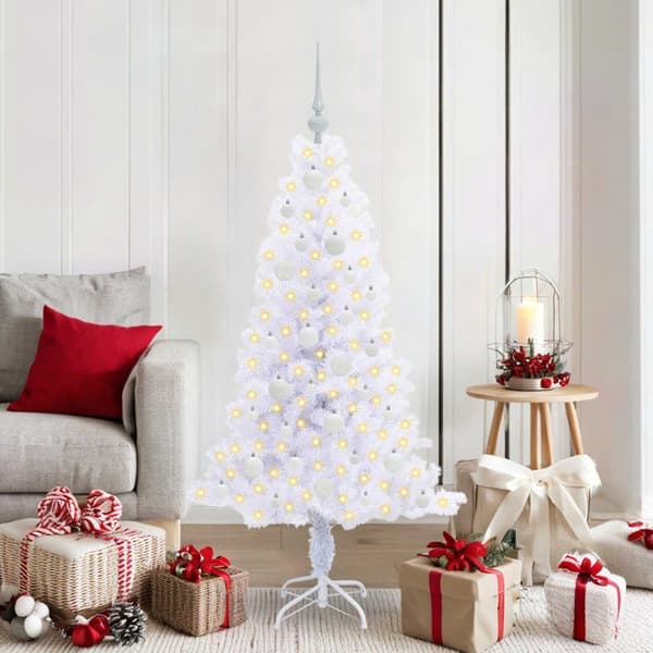 Tekokuusi 150 LED-valolla Valkoinen 150 cm PVC ja teräs