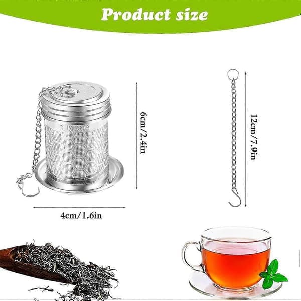 WJTG Teinfuser for Solve Tea, 2-pack, Stainless Steel with Chain Hook, Te filter, Finmask, Reusable Spice Silver for Cooking, Cylindrical I