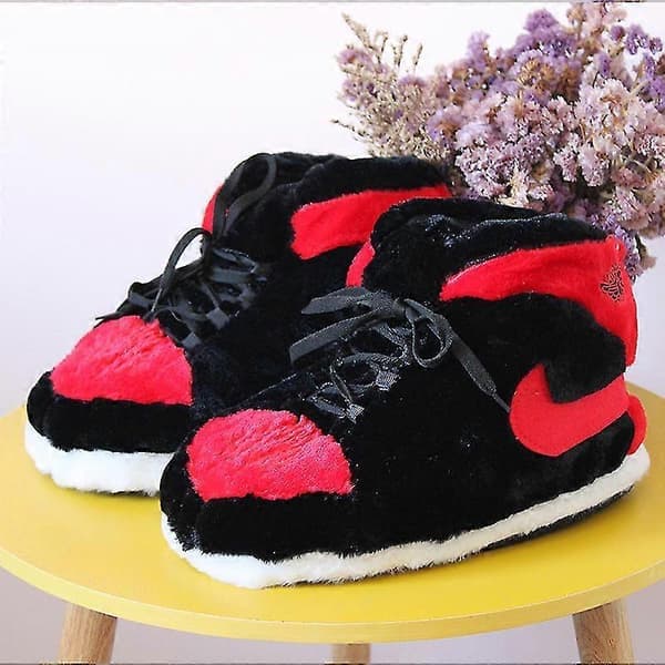 Sneaker-stil plys hjemmesko, bløde varme vinter indendørs bomuldssko sort hvid Black with White