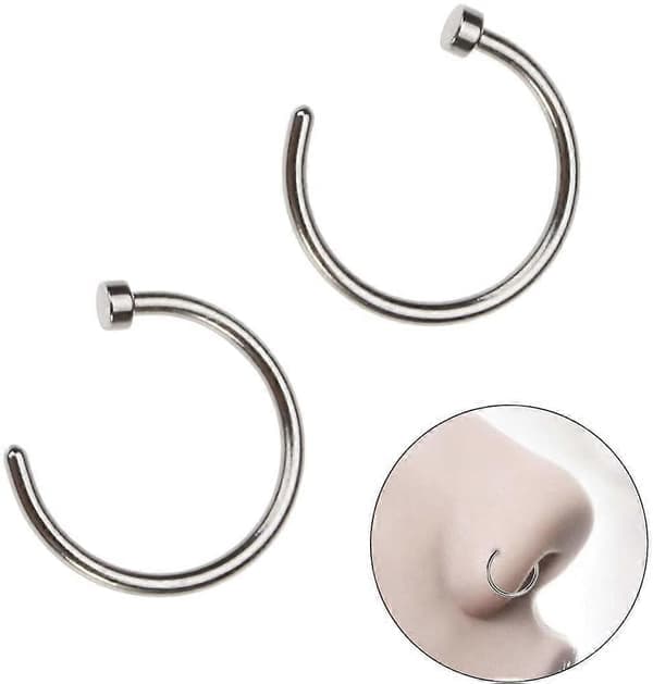 2 stk. Unisex Kirurgisk Stål Hængslet Klikker Segment Næseringe Bøjle Helix Brusk Øreringe Titanium Stål Kropspiercing Stud, Sort Silver