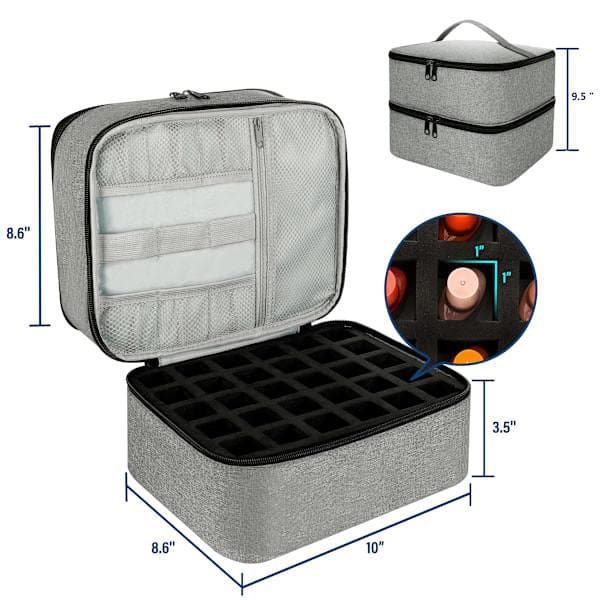 Nagellacksförvaringsväska med UV-ljus - Professionell Organizer för Nagelkit, Grå