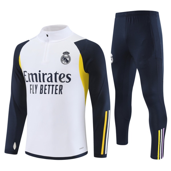 23-24 Nyt Real Madrid langærmet trøjesæt til voksne og børns fodbolduniform træningsuniform julegave white L