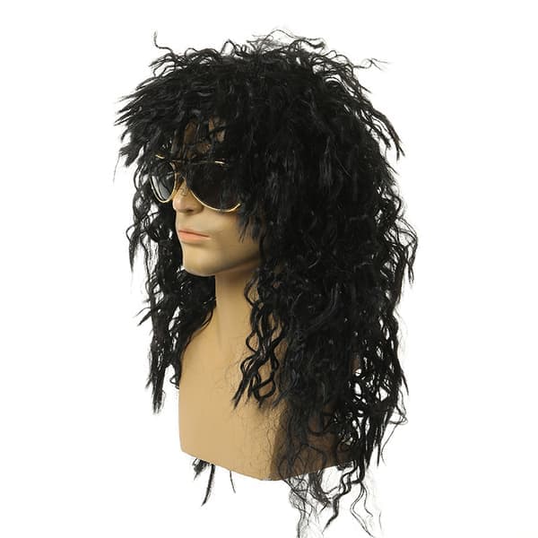 Lång lockig peruk svart peruk man cosplay peruker fluffig högfiber
