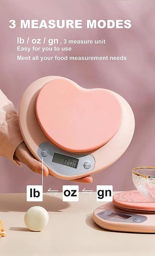 Pink køkkenvægt - Stort LCD-display, Tarafunktion, 5 kg kapacitet