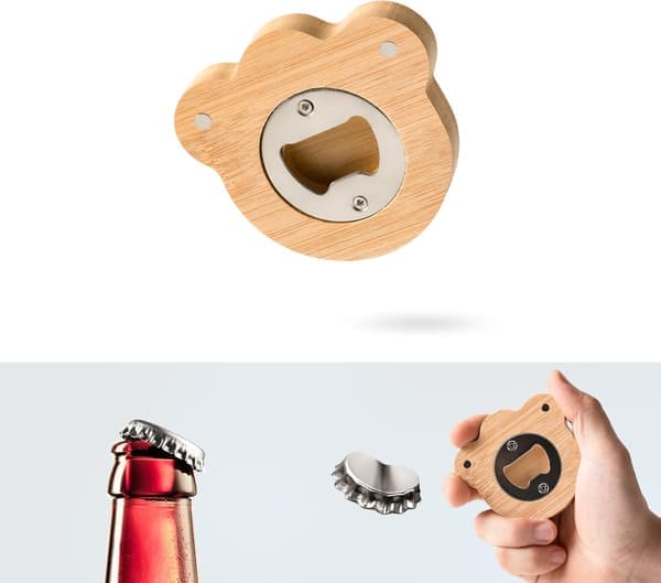 Magnetisk flasköppnare - Flasköppnare i bambu med stark magnet för kylskåp, kloformad present i rostfritt stål