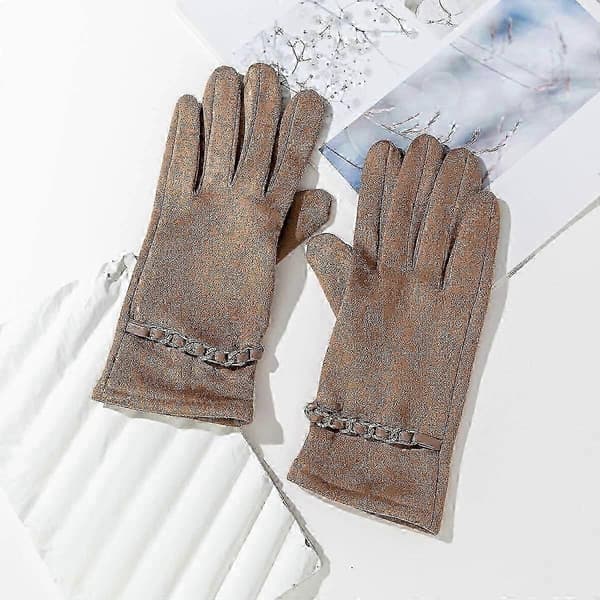 Varme vinterhansker for kvinner, vindtette varme fingerhansker khaki