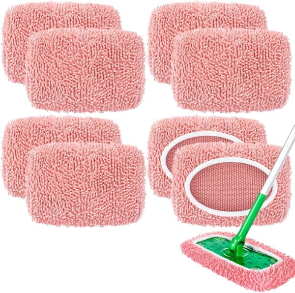 8-pak genanvendelige moppepuder kompatible med Swiffer Sweeper, mikrofiber chenille vaskbare Swiffer moppepuder, tørre og våde fejning og klude