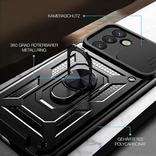 Beskyttelsescover - BOOLING - til Samsung Galaxy A17 4G/5G - Sort - Stødresistent - Med ring Sort