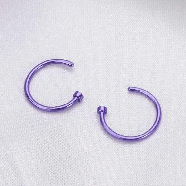2 stk. Unisex Kirurgisk Stål Hængslet Klikker Segment Næseringe Bøjle Helix Brusk Øreringe Titanium Stål Kropspiercing Stud, Sort Purple