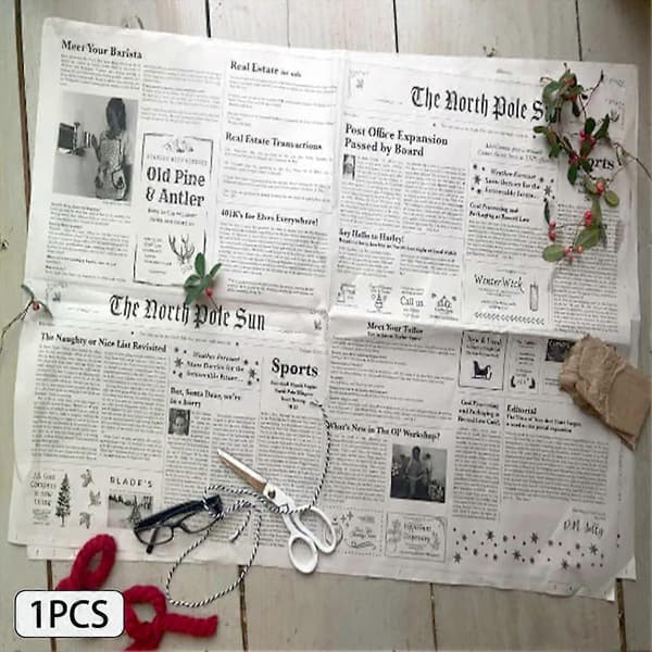 Tidningspapper Julklappspapper Vintage Engelsk Presentpapper för Julklapp från Jultomten