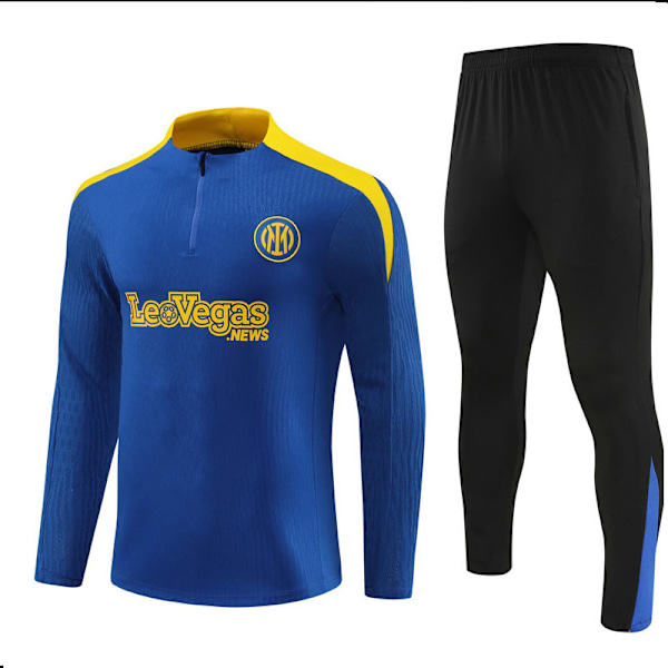 2425 Ny Inter Fotboll Långärmad Halv Blixtlås Träningströja för Vuxna och Barn Fancy blue 2XL