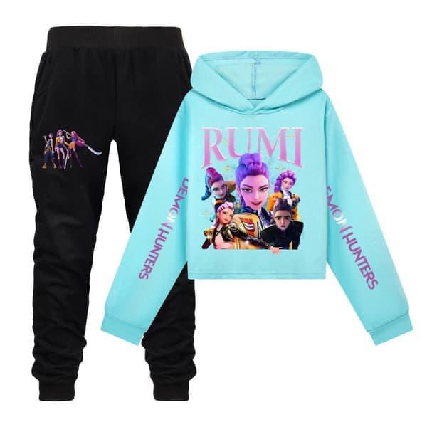Kpop Demon Hunter Crop Top & Shorts Sæt til piger - Rosarød Sæt Rosarød X - FF - X 150cm Set Rose Red X 150cm