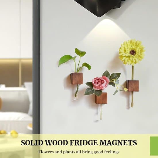 Kylskåpsmagneter - Vas - Magnetisk Vägg - Monterade Trävaser med Plasttuber - Mini Magnetiska Kylskåpsvaser för Hydroponik