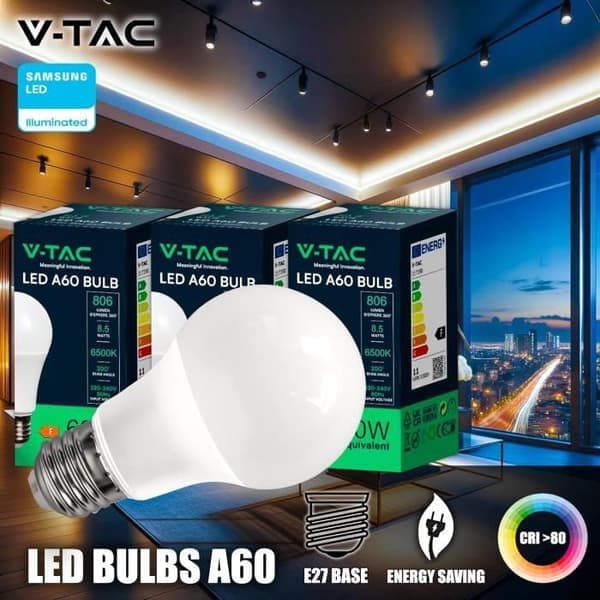 LED-lampe - V-TAC - A60 - E27 - 8,5W (f.eks. 60W) - 4000K 806 lm