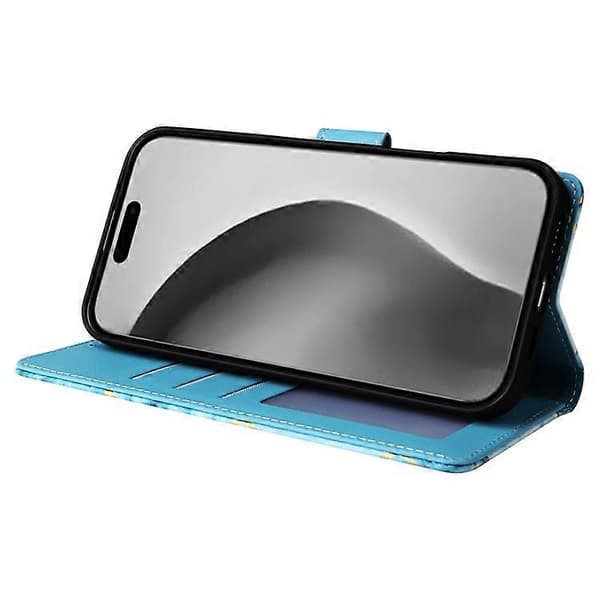 iPhone 16 Pro Max Skal Lackad Marmormönster, Kortfack Plånbok Läderfodral Blue