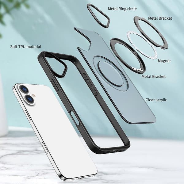 For iPhone 16 Skala TPU+Akryl Støtte Magnetisk Telefondeksel A