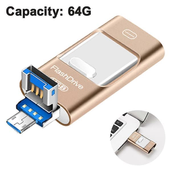Fotosticka för iPhone – MFi-certifierad extern lagring Flash Drive, Höghastighets USB-minne med Multi Interface, Plug & Play 128GB Silver Silver 128GB