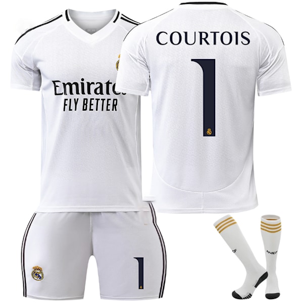 2425 Real Madrid fotbollströja nr 7 Vinicius 5 Bellingham nr 9 Mbappe och andra vuxna och barns fotbollströjeset No.1 COURTOIS 20