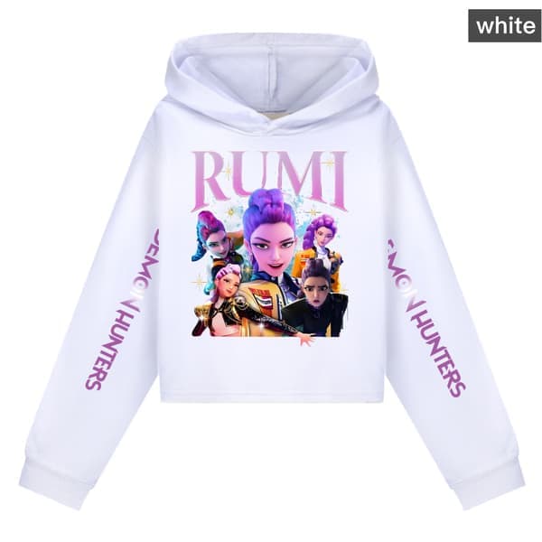 KPOP Demon Hunter Jenter Cropped Hettegenser med Trykte Ermer - Roserød X - FF - Roserød X 150cm Rose Red X 150cm