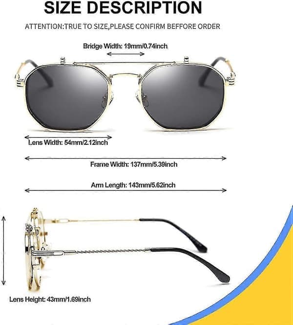 Bebetter Flip Up Solbriller Menn Kvinner Polariserte Steampunk Flip Solbriller med Doble Linser Gullramme - Grå Linse Gold Frame-Gray Lens