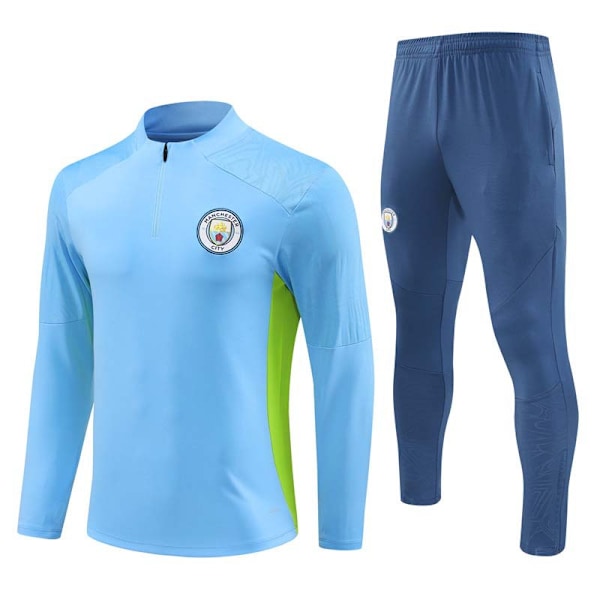 2024 Manchester City Ny Fotballdrakt Lang Ermetreningsett for Voksne og Barn Light blue 2XL