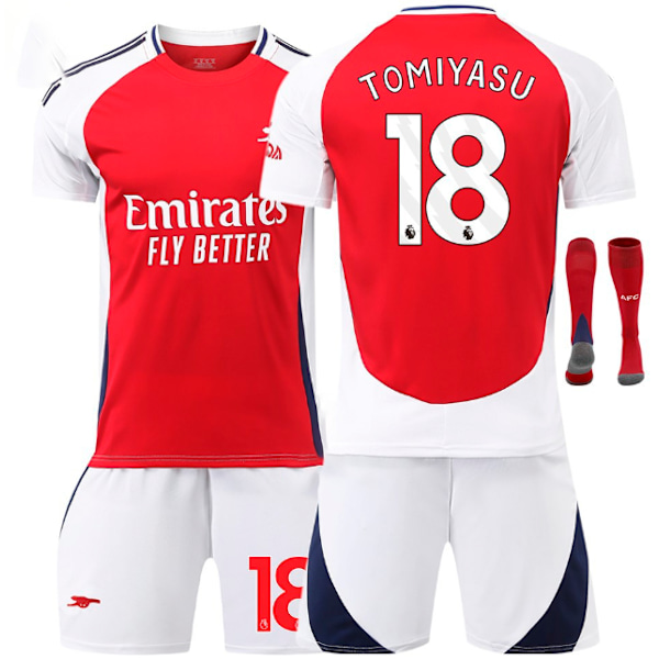 2425 Arsenal Hjemmekamp Nr. 7 Saka, Nr. 8 Odegaard, Nr. 11 Martinelli og andre voksne og børns trøjesæt No.18 TOMIYASU 26