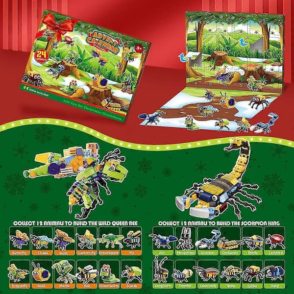 Jul Adventskalender Överraskning Blind Box - Insektskombination Byggklossar Set för Barn