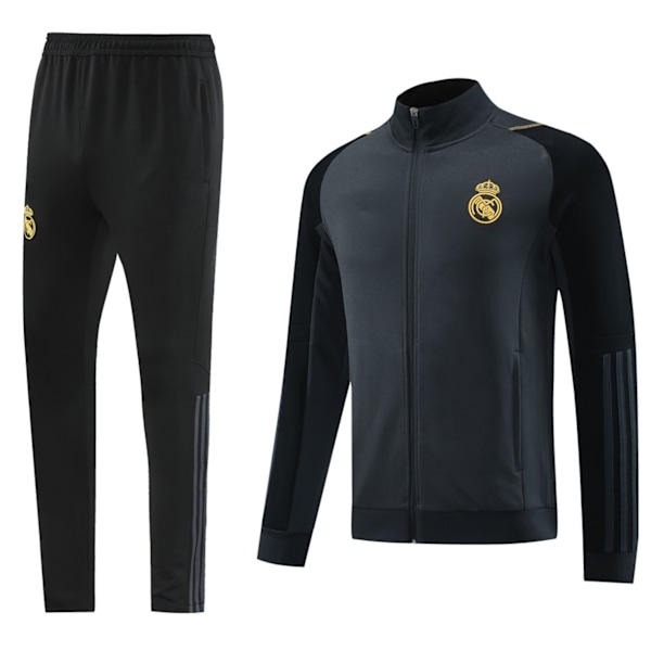 2425 ny Real Madrid fotbollsdräkt med långa ärmar, vuxen huvtröja, lång dragkedja, höst- och vinterjacka träningsset Black-gray XL