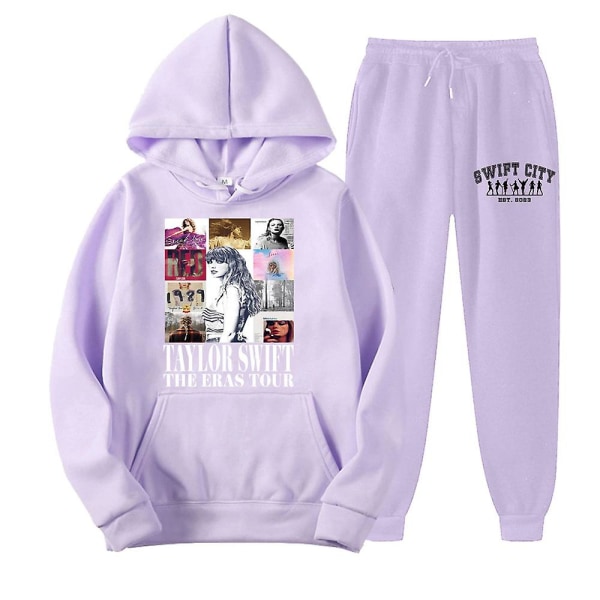 Taylor Swift The Eras Tour Hættetrøje Sports Tracksuit Todelt Outfit Langærmet Trøje Hættetrøje Sweatshirt Top + Joggingbukser Purple L