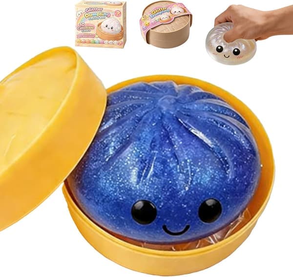 Glitterende dumplings, bedårende glitter dumpling gavepakke, lindrer angst med sin bløde, klembare dej til stresslindring (blå) Blå Blue