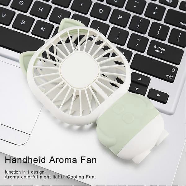 1 stk. Mini håndholdt bordventilator Aromaterapi Natlampe USB Bærbar Kontor Køleventilatorer (Grøn)