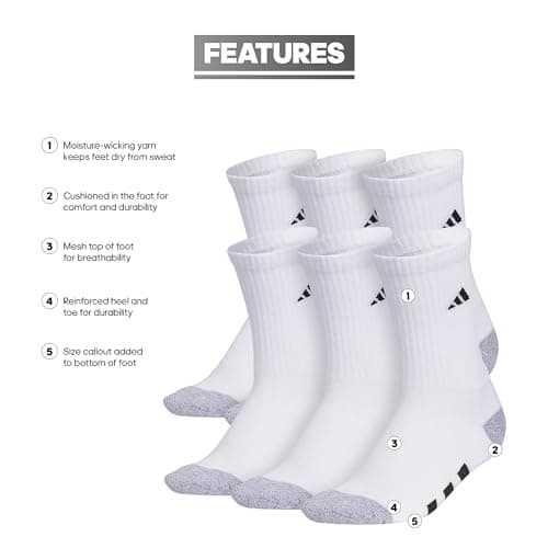 adidas Athletic Cushioned Crew Socks White One Size