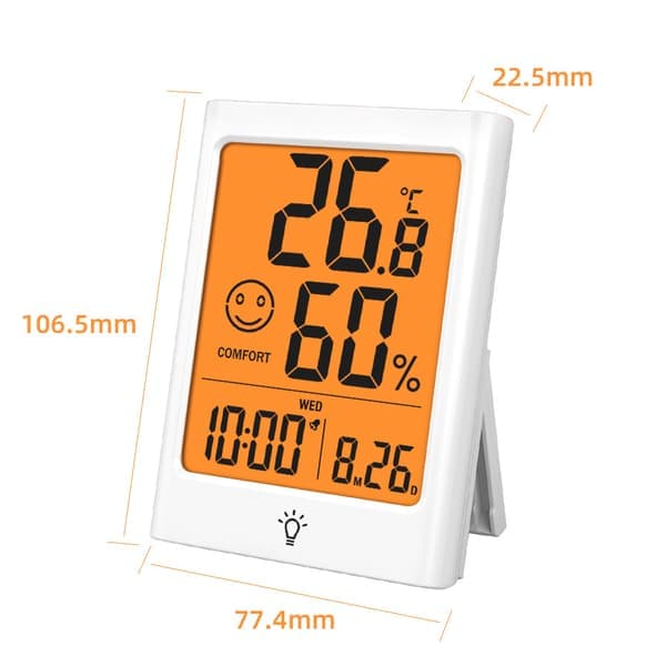 1 digitalt romtermometer og hygrometer med stor skjermbakgrunnsbelysning