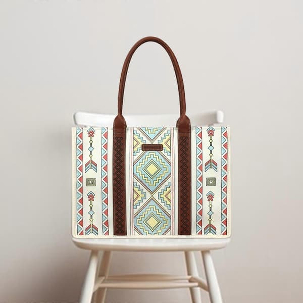 Wrangler Mulepose Western Tasker til Kvinder Skuldertaske Boho Aztec Håndtasker 100% Ny Beige Blå L