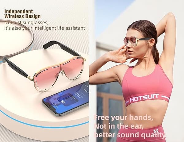 Smarte briller, rosa polariserte solbriller, smarte Bluetooth-briller, UV-beskyttelse og blokkering av blått lys, stemmestyring, unisex utendørs
