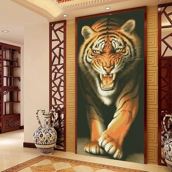DIY Diamantmålning Full Borr 5D Handgjord Tiger Diamantmålning Vardagsrum Sovrum Väggdekoration (60x100cm)
