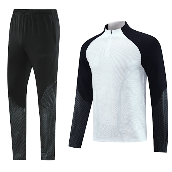 2425 Ny Fotbollsträningsdräkt Set, Vuxen Långärmad Halv Zip Design, Perfekt Present till Pojkar White XL