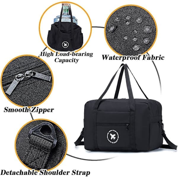 Kabinebagage 40x20x25 cm til Ryanair Godkendt Størrelse Sammenklappelig Håndbagage Kuffert Under Sæde Kuffert Kabine Sort Sort black