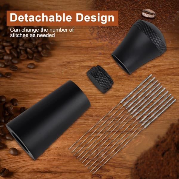 WDT Tools Espresso Kafferører, Kaffedispenser i Aluminiumslegering med Stativ, Kaffedispenser med 7 Nåle, Sort
