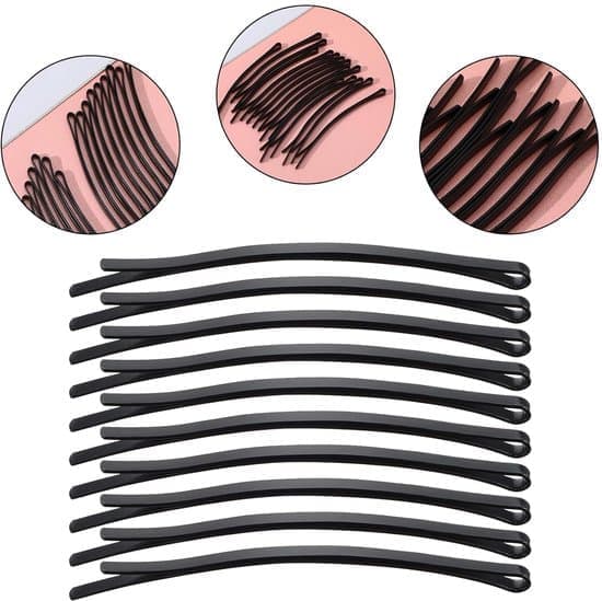 12-delt sett med rette hårspenner - Store metallhårnåler (8,5 cm) - Buede hårspenner - Tilbehør - Egnet for å feste sideskill