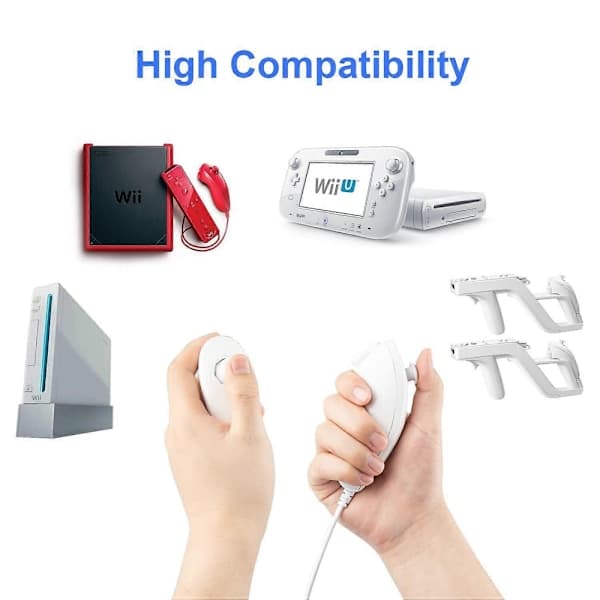 Wii Nunchuk Controller 2-pak, Joystick Game Controller kompatibel med Nintendo Wii og Wii U