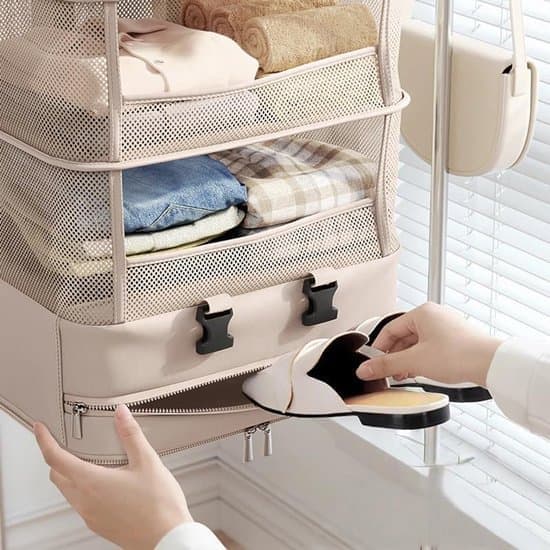 Rejsearrangør - Multifunktionel Sammenfoldelig Tøjopbevaringspose - Hotel - Specifikt Ophængsdesign - Har Indvendige Lommer Meget Åndbar