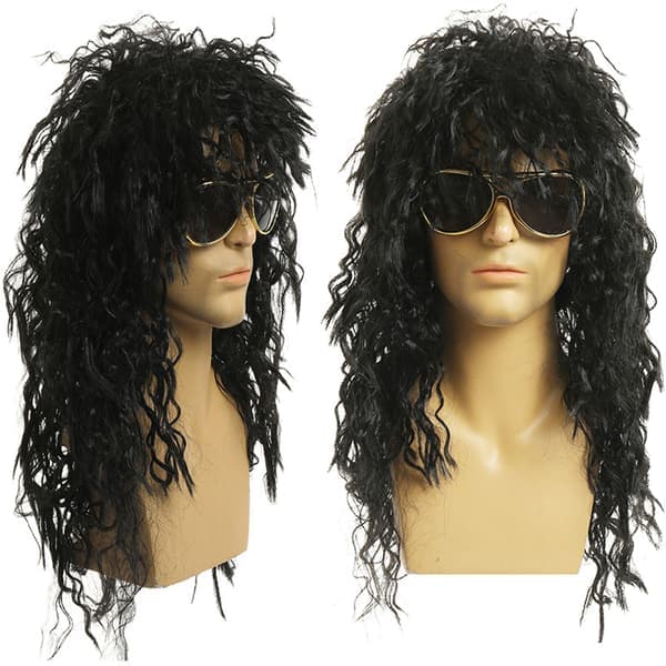 Lång lockig peruk svart peruk man cosplay peruker fluffig högfiber