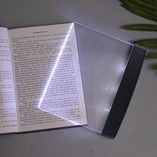 Plassert boklampe for lesing i sengen om natten, klar LED-bok, full sidelyspanel, flat lampe, trådløs svart Black