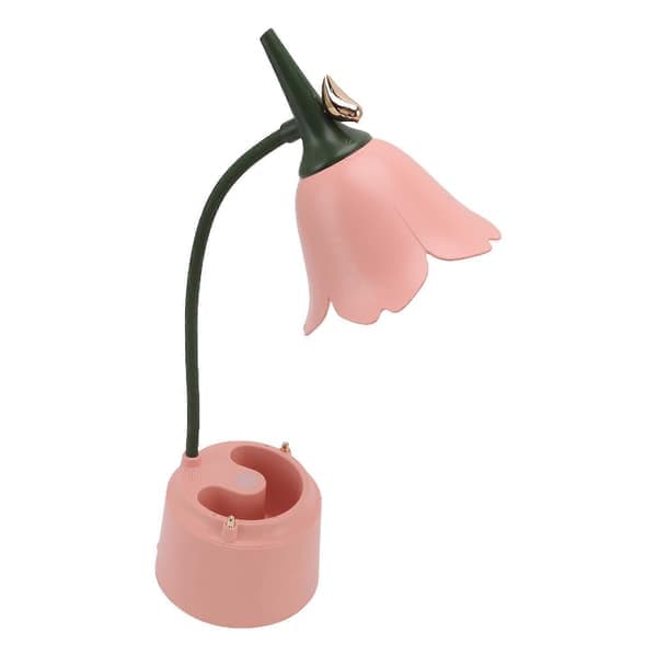 (Rosa) LED-bordlampe til børn, USB genopladelig blomster- og fugle D