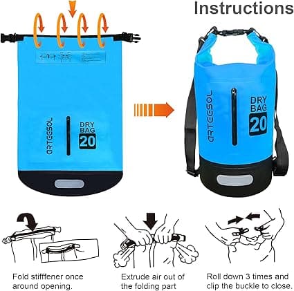 Vanntett tørrpose 5L 10L 20L 31L Vanntett pose med lang justerbar stropp SKYBLUE 10L