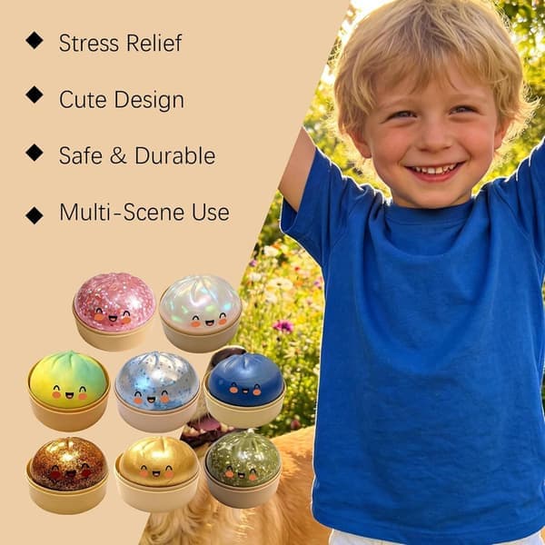 Sensorisk leksak 25-pack Dumpling Squishy Set, Mjuka Stressbollar Klämleksak, Fidget Stress Relief Kit Bollar Glitter Är Ost, Förvaringsångare