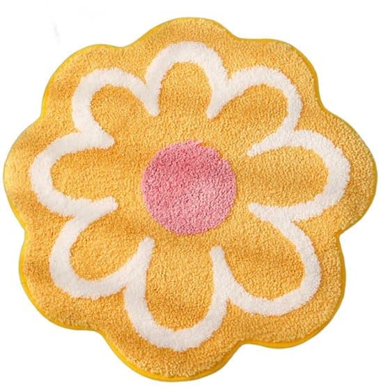 Badrumsmatta/badrumsmatta - Halkfri badrumsmatta - Blommönster - Dusch - Present - 40 X 40 X 1,7 Cm - Gul - Polyester - Heminredning
